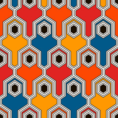 Ethnic seamless surface pattern. Repeated interlocking geometric figures. Tribal wallpaper. Native americans ornamental abstract background. Geo digital paper, textile print. Vector art
