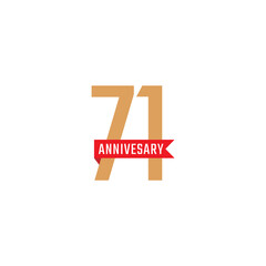 71 Year Anniversary Celebration with Red Ribbon Vector. Happy Anniversary Greeting Celebrates Template Design Illustration