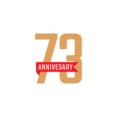 73 Year Anniversary Celebration with Red Ribbon Vector. Happy Anniversary Greeting Celebrates Template Design Illustration