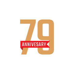 79 Year Anniversary Celebration with Red Ribbon Vector. Happy Anniversary Greeting Celebrates Template Design Illustration
