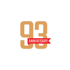 93 Year Anniversary Celebration with Red Ribbon Vector. Happy Anniversary Greeting Celebrates Template Design Illustration