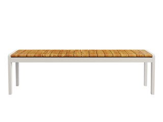 Modern style outdoor bench with a slatted teak wood top. 3d render