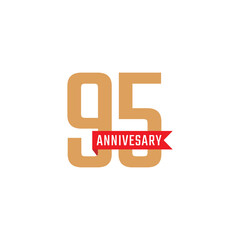 95 Year Anniversary Celebration with Red Ribbon Vector. Happy Anniversary Greeting Celebrates Template Design Illustration