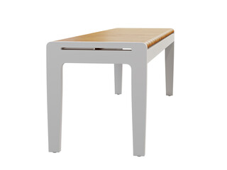 Modern style outdoor bench with a slatted teak wood top. 3d render