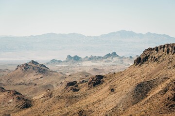 View of desert landscape from Route 66 in Oatman, Arizona