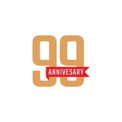 99 Year Anniversary Celebration with Red Ribbon Vector. Happy Anniversary Greeting Celebrates Template Design Illustration