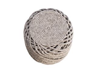 Obraz premium Scandinavian style cylindrical shape pouf with cross-hatched strands of thick felted yarn. 3d render