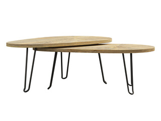 Modern style different sized nesting tables with metal base and wooden top. 3d render