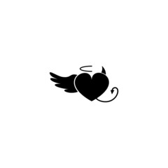 heart with wings, ponytail, horns icon in Good and evil set