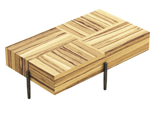 Organic style rectangular coffee table with hammered legs. 3d render