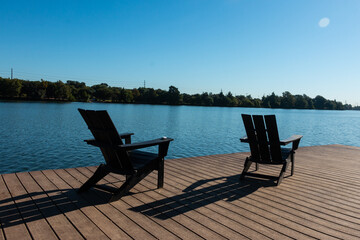 Lounge Chairs on Deck A Sunny Day on Lady Bird Lake Austin Texas