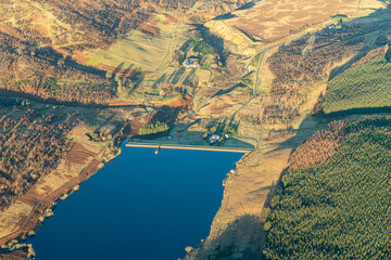 aerial view of mountain lake