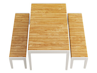 Modern style outdoor dining set including a table and benches. 3d render