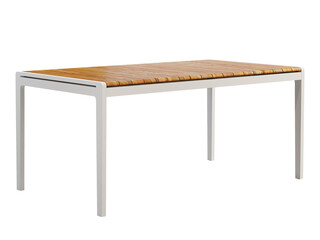 Modern style outdoor table with a slatted teak wood top. 3d render