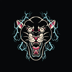 panther tattoo illustration vector design