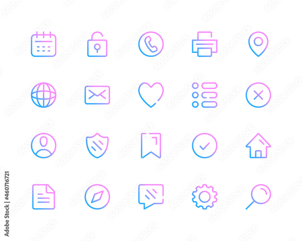 Fototapete User interface line icons. Basic UI pictograms. Set of modern outline symbols collection. Minimal thin line design. Trendy gradient style graphic elements. Vector line icons set