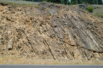 Rock cliffs by the roadside in eastern Idaho, USA