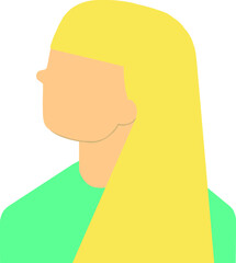 Vector mujer de perfil con pelo largo rubio y camiseta verde.