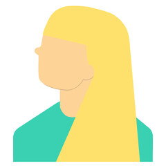 Ilustración mujer de perfil con pelo largo rubio y camiseta verde.