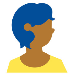Ilustración chica con pelo azul corto y camiseta amarilla.