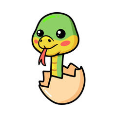 Cute little green snake cartoon inside an egg