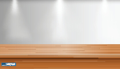 set of realistic blank table mock up with wall background or blank desk with down light or mock up table exhibition concept. eps vector