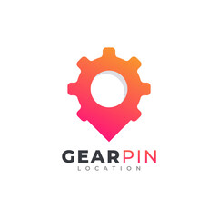 Gear Map Point Location Logo Template Design Vector