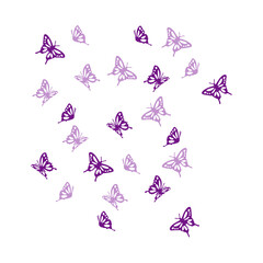 Ilustración mariposas moradas y lilas volando. Fondo ornamental sombólico. - obrazy, fototapety, plakaty