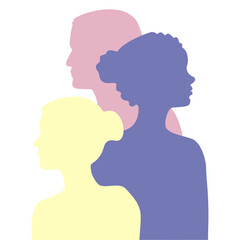 lustraci&oacute;n, tres siluetas multicolor, personas, diversidad, 8 marzo, LGBT