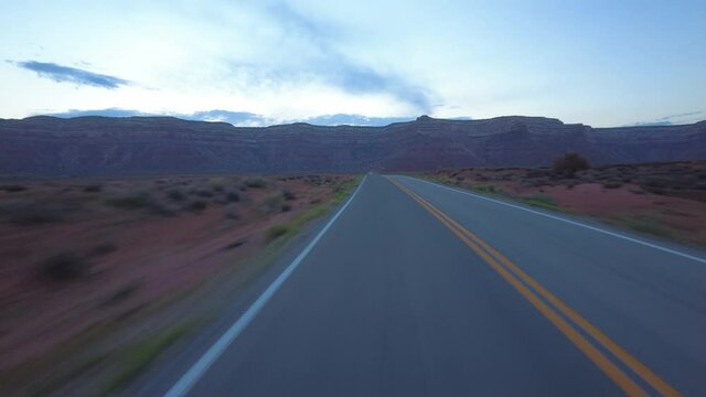 Driving Plate Utah Desert Highway 261 Southbound Evening Multicam Set 01 Rear View Southwest USA
