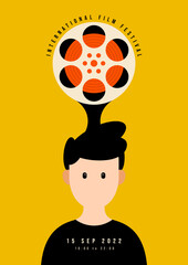 Movie and film poster design template background with film reel