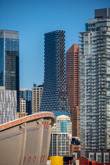 Fototapeta premium Calgary's modern skyline with blue sky. 