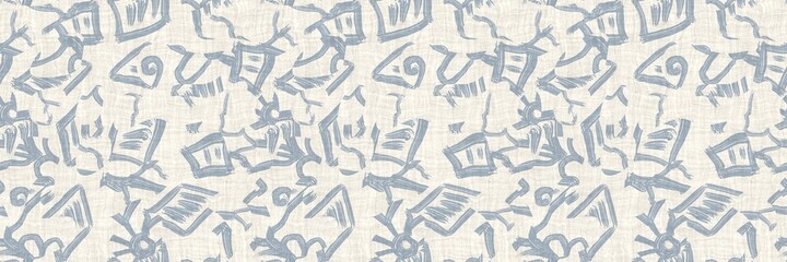 Seamless two tone hand drawn brushed effect pattern border swatch. High quality illustration. Collage of minimal drawings arranged in a seamless pattern with fabric texture overlay. Rough scribble.