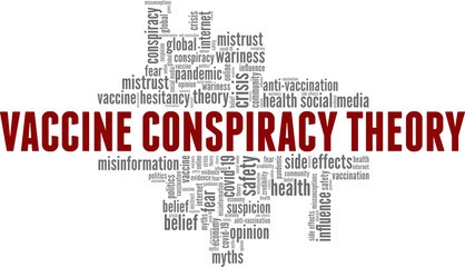 Vaccine conspiracy theory vector illustration word cloud isolated on white background.