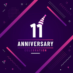 11 years anniversary greetings card, 11 anniversary celebration background free colorful vector.