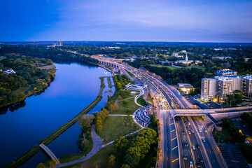 Fototapeta premium Aerial Drone Sunset in New Brunswick New Jersey