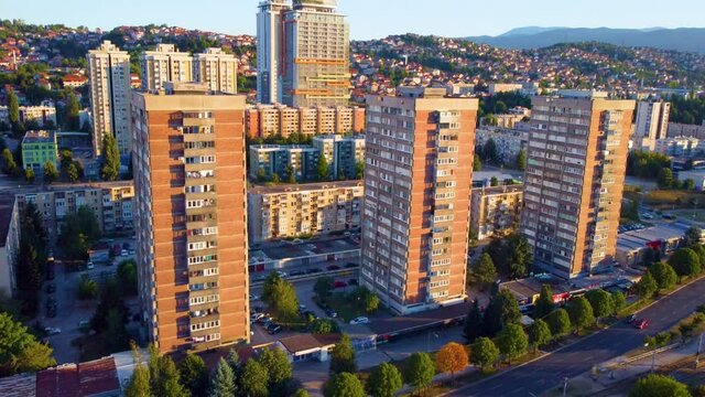 Aerial View Of Bosmal City Center In Sarajevo, Bosnia and Herzegovina.