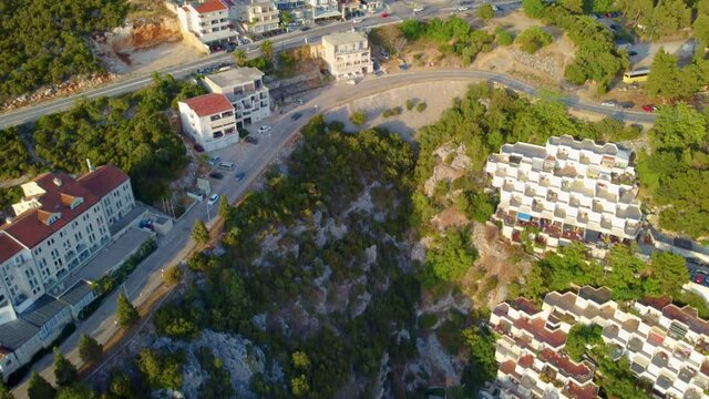 Bird's Eye View Of The Coastal Town Of Neum, Bosnia and Herzegovina on the Balkan Peninsula, Europe - drone shot