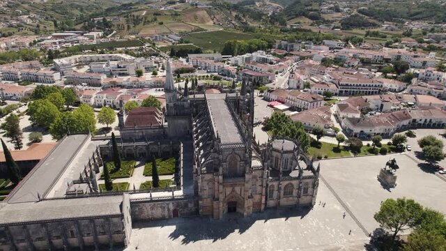 Batalha monastery or Santa Maria da Vitoria convent, Portugal. Aerial circling