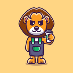 Obraz premium cute barista lion holding coffee