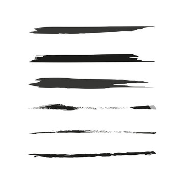 Gray brush strokes set. Grunge texture. Free hand abstract. Line art. Watercolor effect. Vector illustration. Stock image.