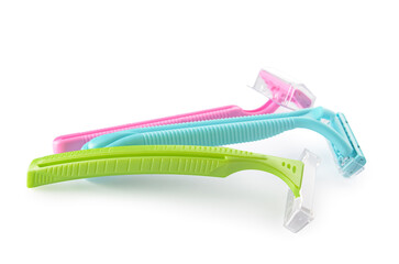 Different razors on white background
