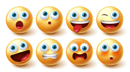 Emojis face vector set. Smileys emoji icon collection in isolated in white background for graphic design elements. Vector illustration.
