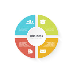 Circle infographic with 4 steps or options. Infographics template for business concept with arrow can be used for layout, presentations, banner, round diagram or graph. Vector illustration
