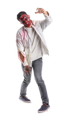 Scary zombie man on white background