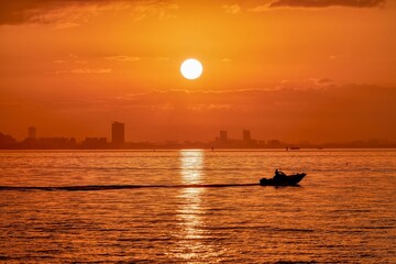 Sunrise at Sanbanze, Urayasu, Japan on Oct. 4, 2021