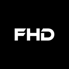 FHD letter logo design with black background in illustrator, vector logo modern alphabet font overlap style. calligraphy designs for logo, Poster, Invitation, etc.