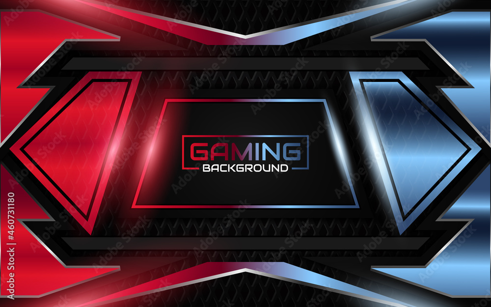 Poster abstract light futuristic red and blue gaming background with modern esport shapes. vector design te