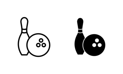 Bowling icons set. bowling ball and pin sign and symbol.