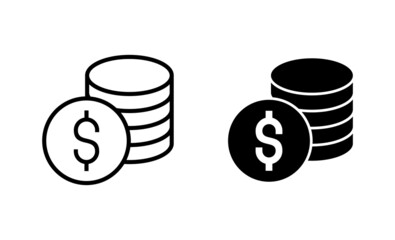 Money coin icons set. money sign and symbol. Dollar Money coin Icon